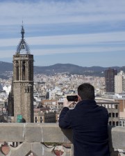 Basilica of Sants Màrtirs Just i Pastor viewpoint Man in Basilica of Sants Màrtirs Just i Pastor viewpoint
